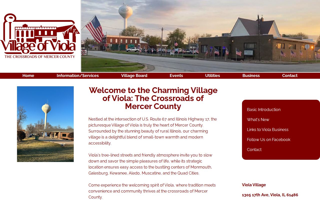 Official Village of Viola website used to locate municipal information and check for a police arrest log