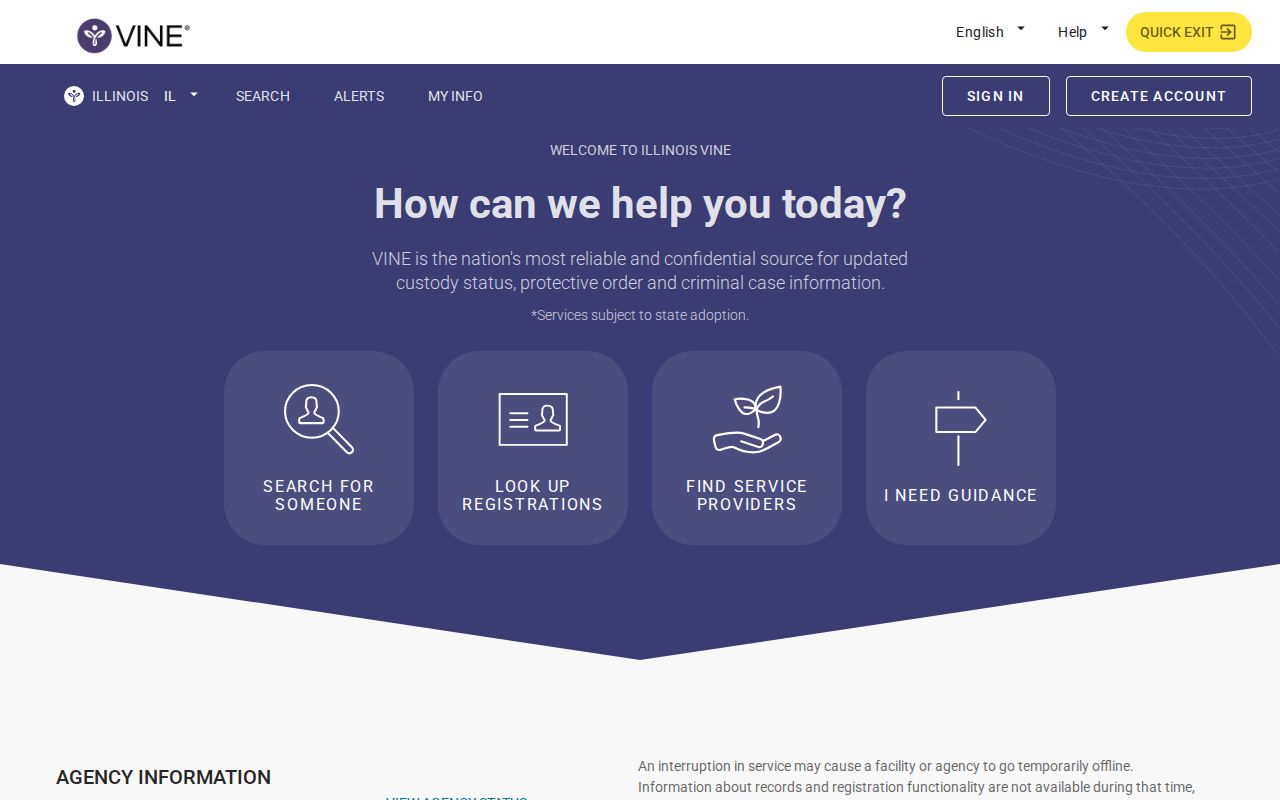 VINELink Illinois and Mercer selection interface