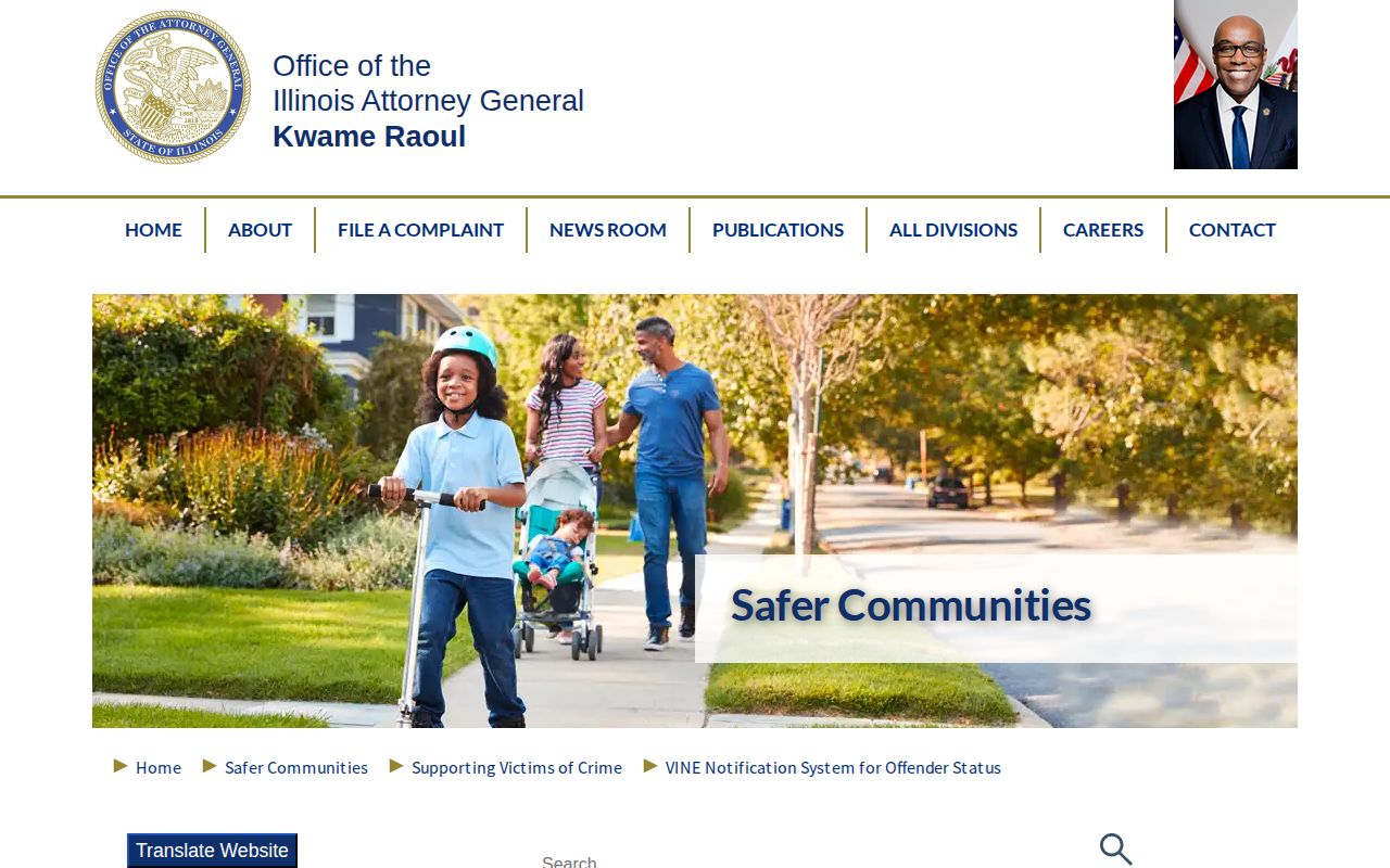 Illinois Attorney General page describing statewide VINE alerts